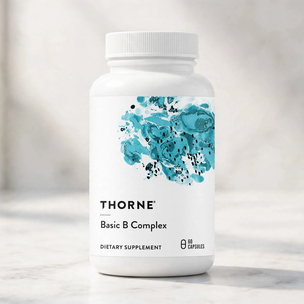 Thorne Basic B Complex, 8 Active B Vitamins & Choline, 60 Capsules - marble