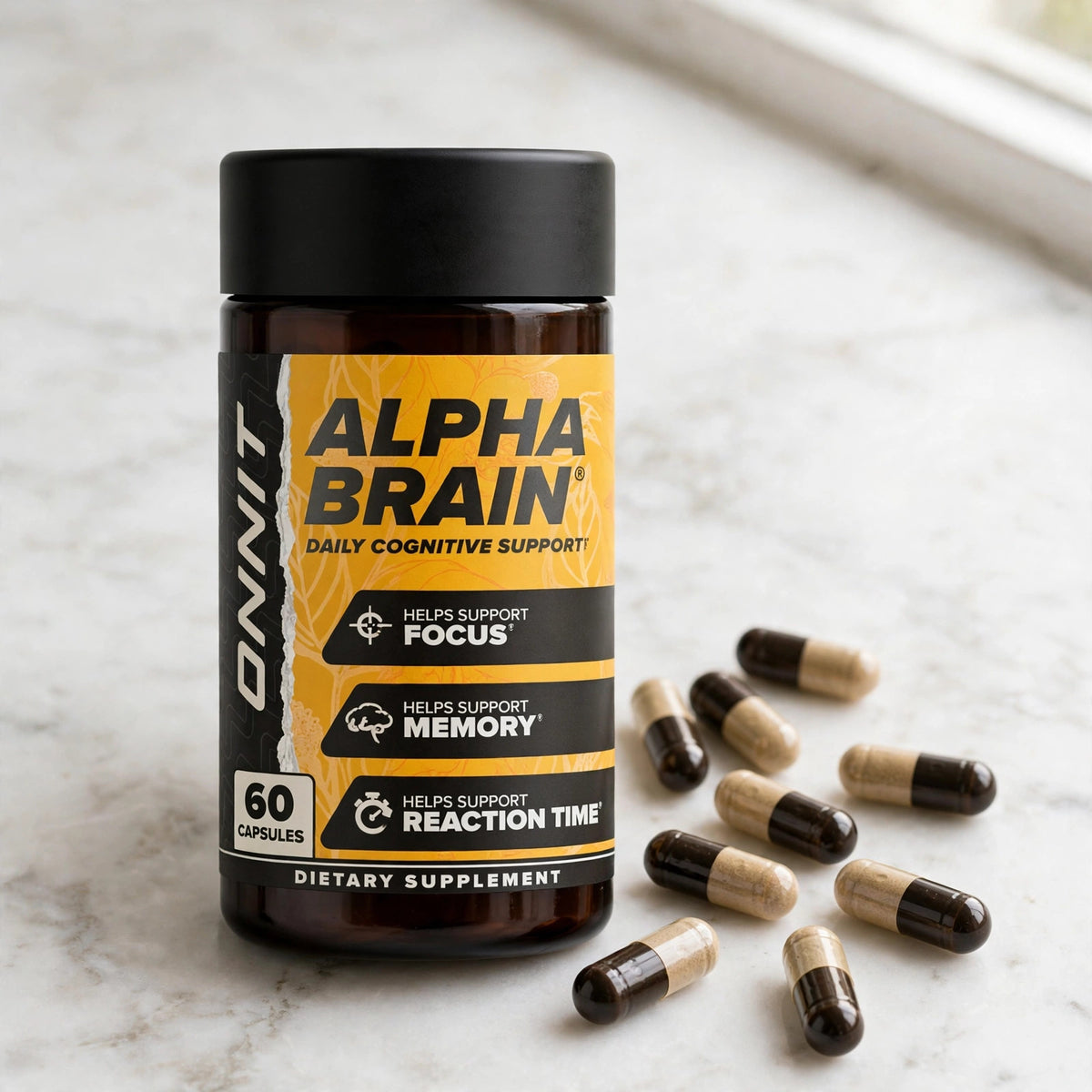 Alpha Brain Memory & Focus Daily Cognitive Support 60 CAPSULES - marble