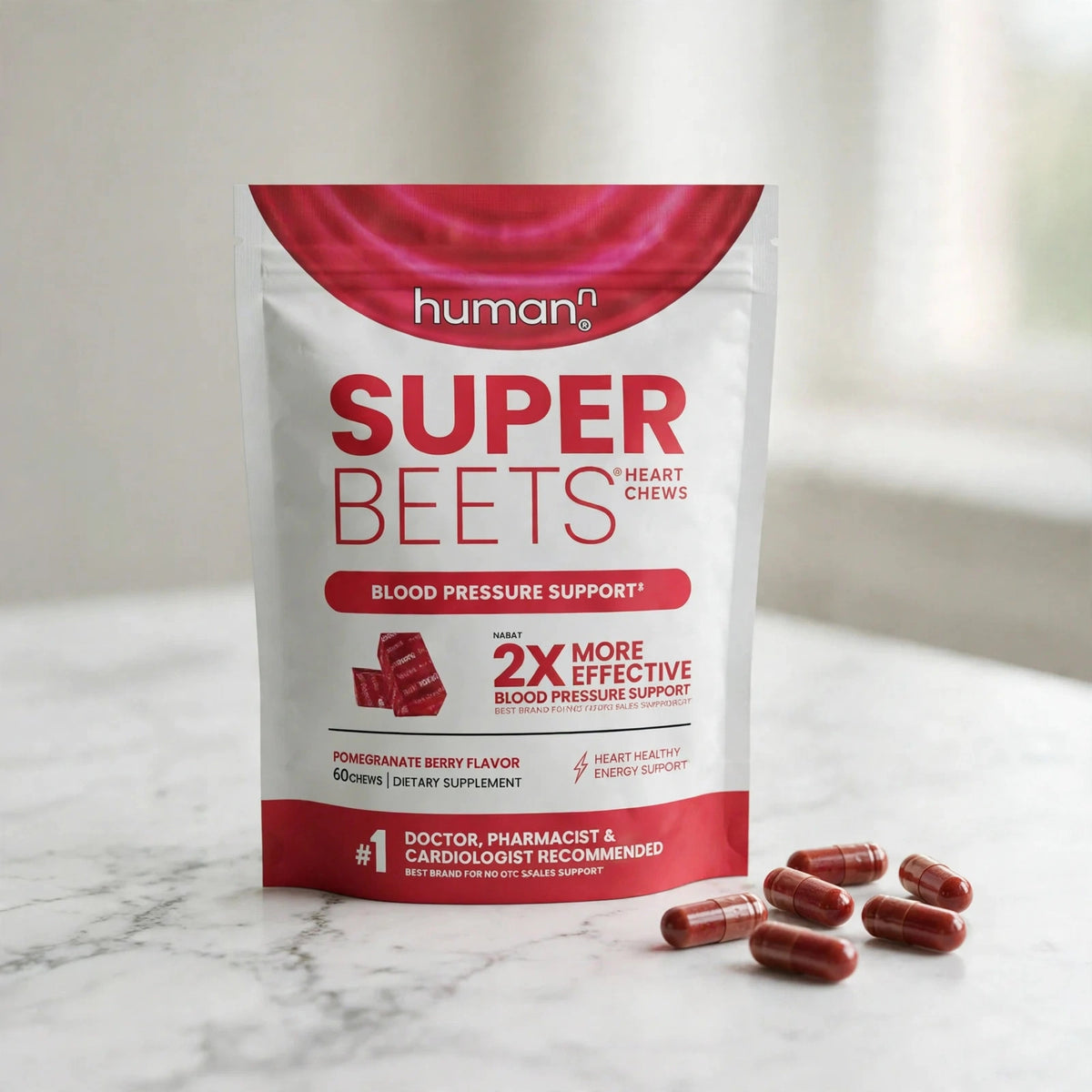 HumanN Super Beets Heart Chews 60 Count - marble