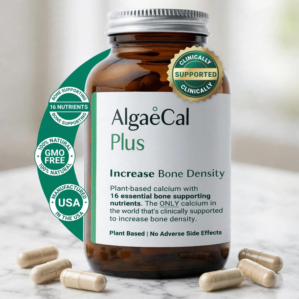 ALGAECAL Plus - Plant Based Calcium Supplement- Vitamin D3 (720 mg) - marble