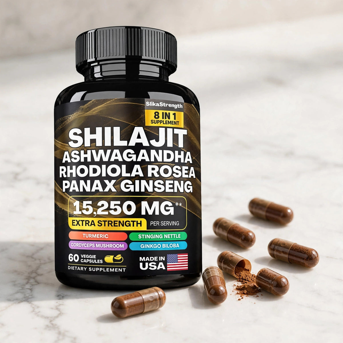 Shilajit Multivitamin with Turmeric, Ashwagandha, Ginger & Cordyceps - marble