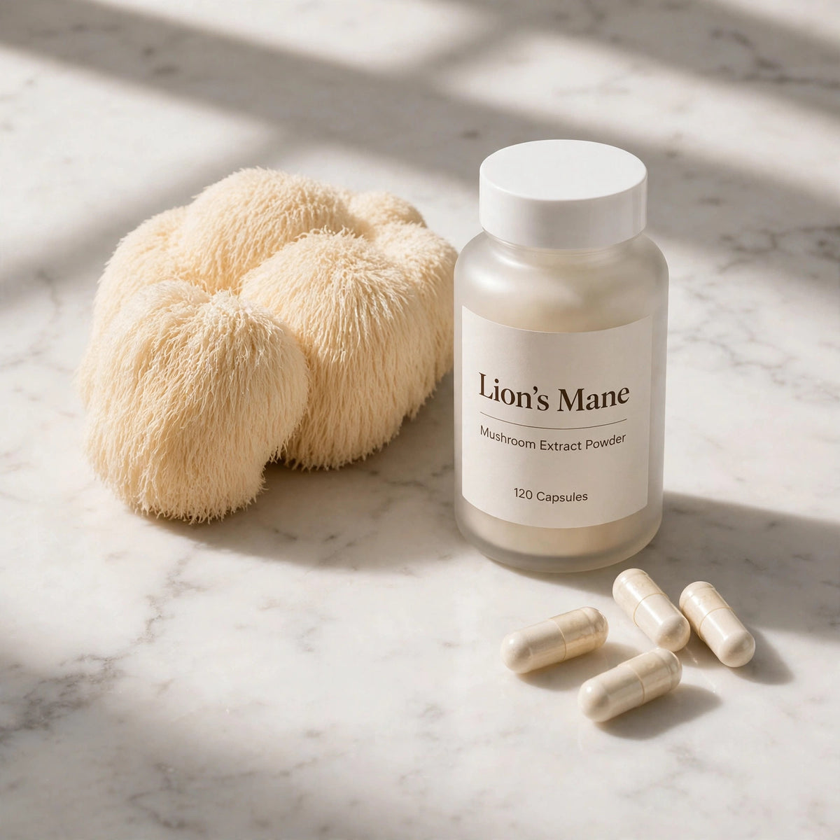 Lion's Mane, Mushroom Extract Powder, 120 Capsules - marble