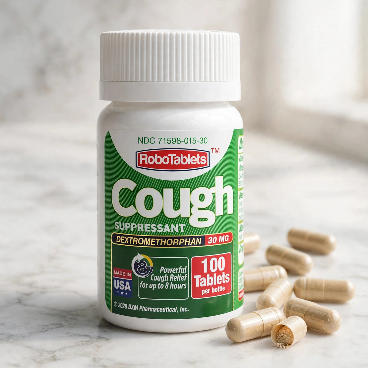 RoboTablets Cough Suppressant, Dextromethorphan 30mg, 100 Doses, 100 T - marble