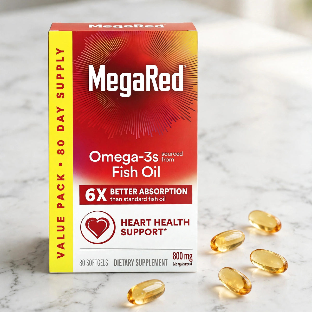 MegaRed Omega-3 Fish Oil 6X Absorption 500mg 80 Softgel - marble
