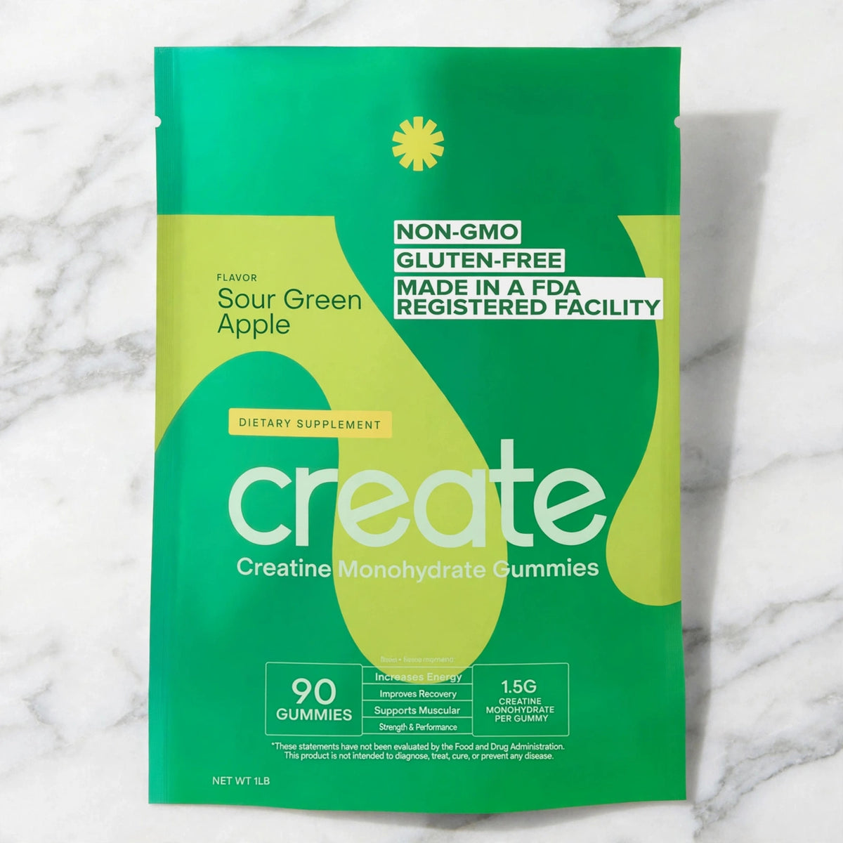 Creatine Monohydrate Gummies for Men & Women (Sour Green Apple, 90 ct) - marble