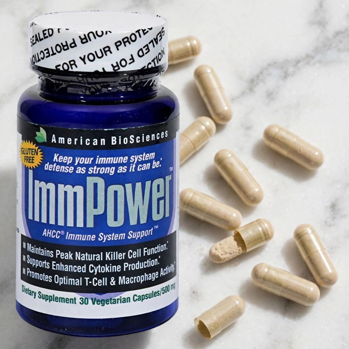 American BioSciences ImmPower, AHCC Mushroom Extract Immune System Sup - marble