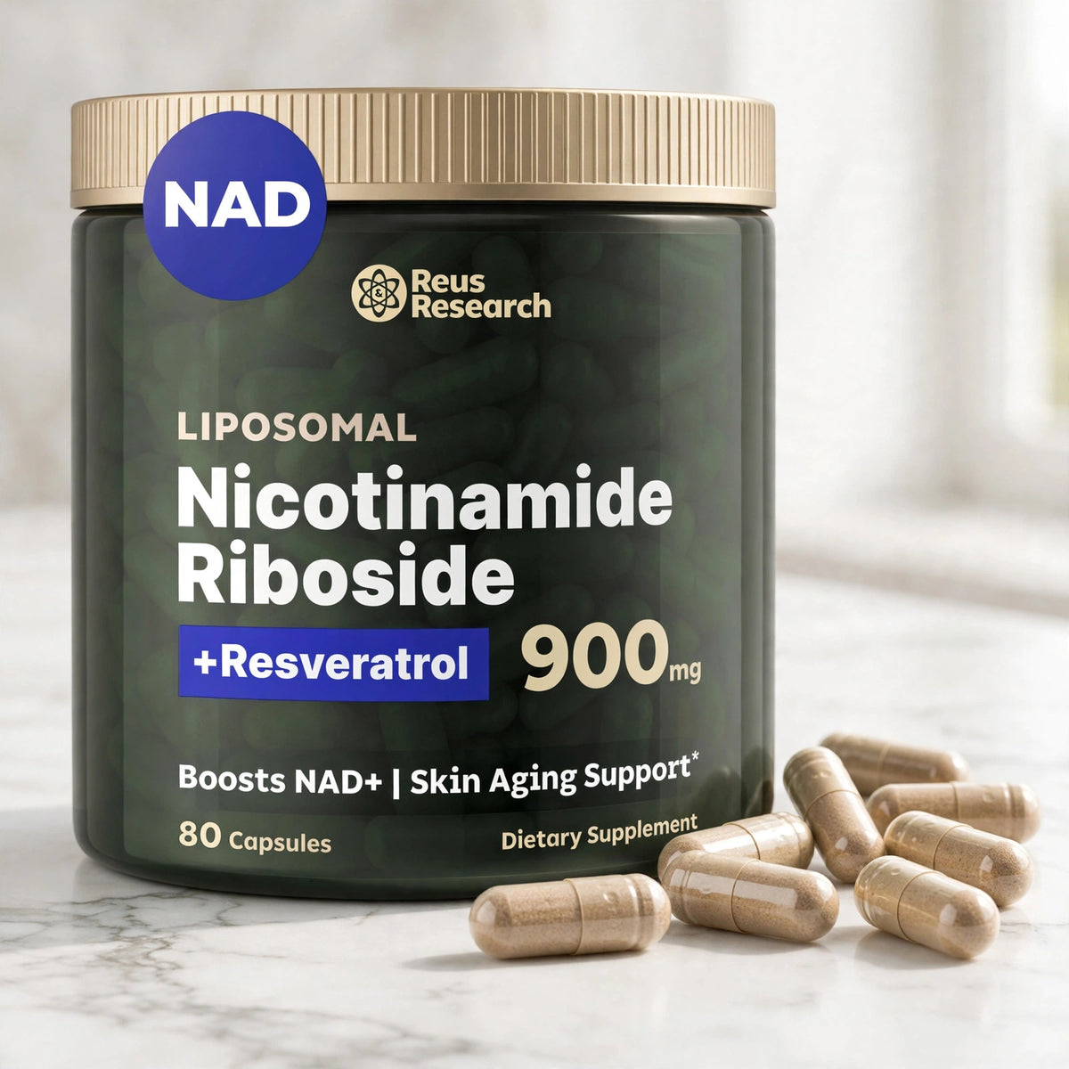 Reus Research Liposomal Nicotinamide Ribosode +Rasveratrol 900mg - marble