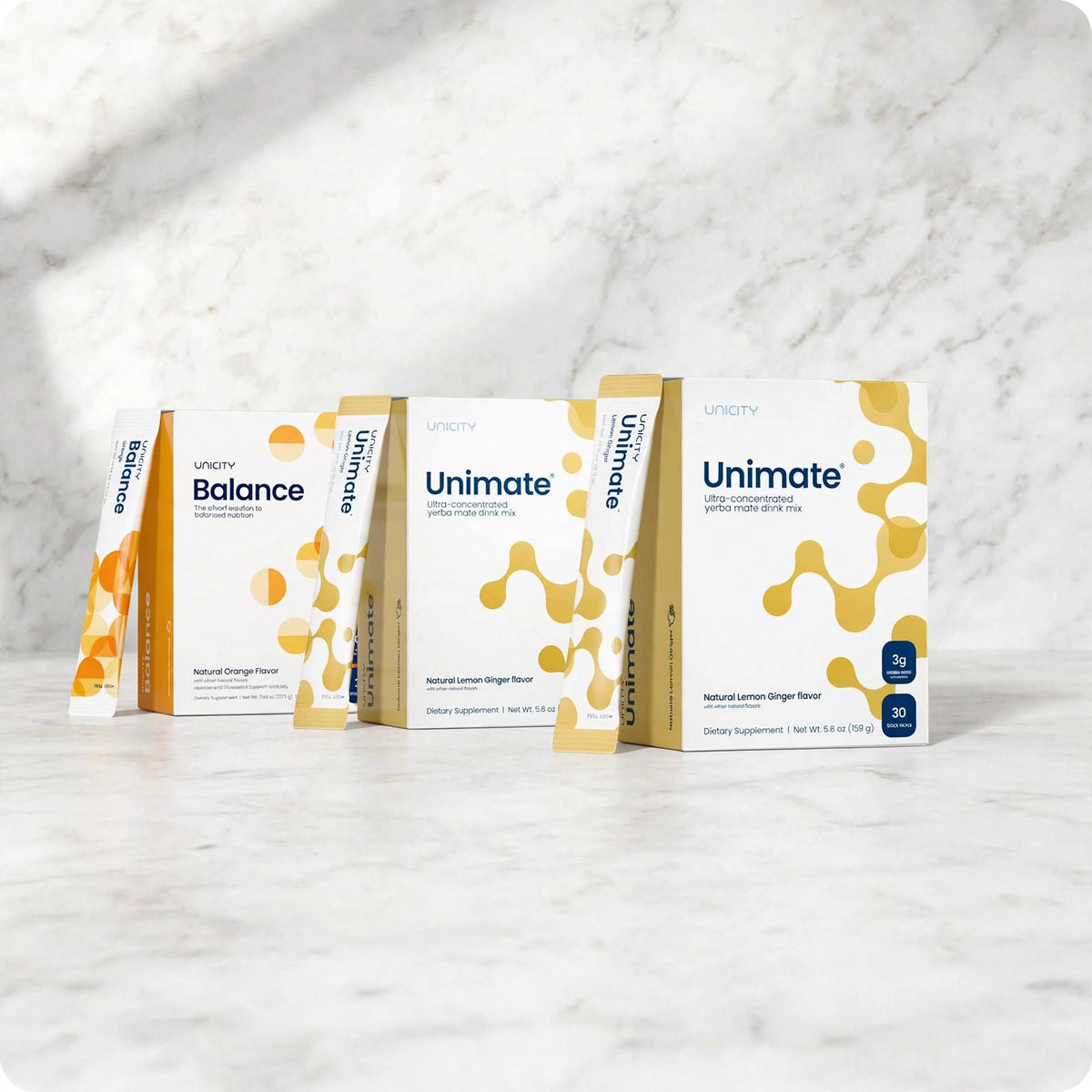 COMBO -Unicity Unimate LEMON Ginger and Unicity Balance orange - marble