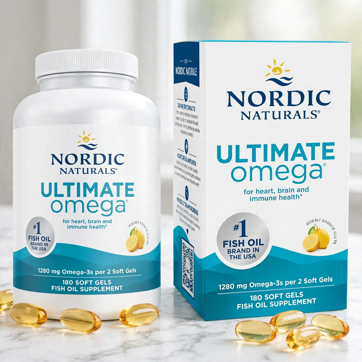 Nordic Naturals Ultimate OLemon 1280mg 180 Soft Gels Fish Oil - marble