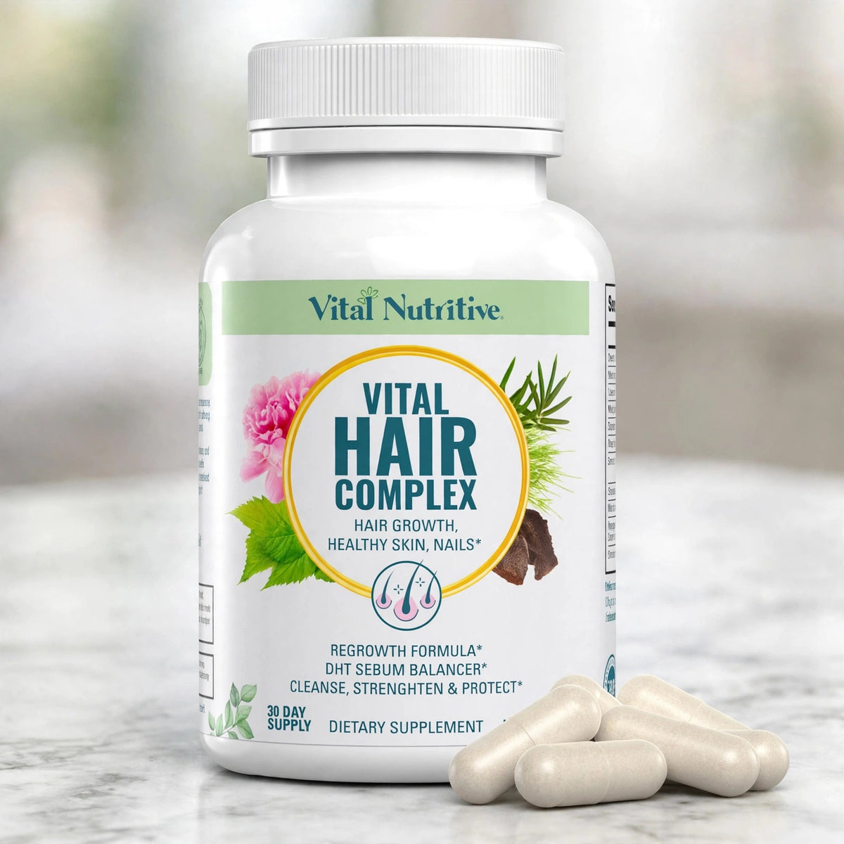 Vital Hair Complex – Biotin & Vitamin B Hair Vitamins for Women & Men  - marble