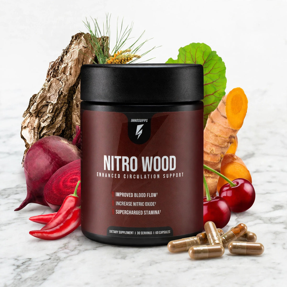 InnoSupps Nitro Wood Enhanced Circulation Support 60 Capsules - marble