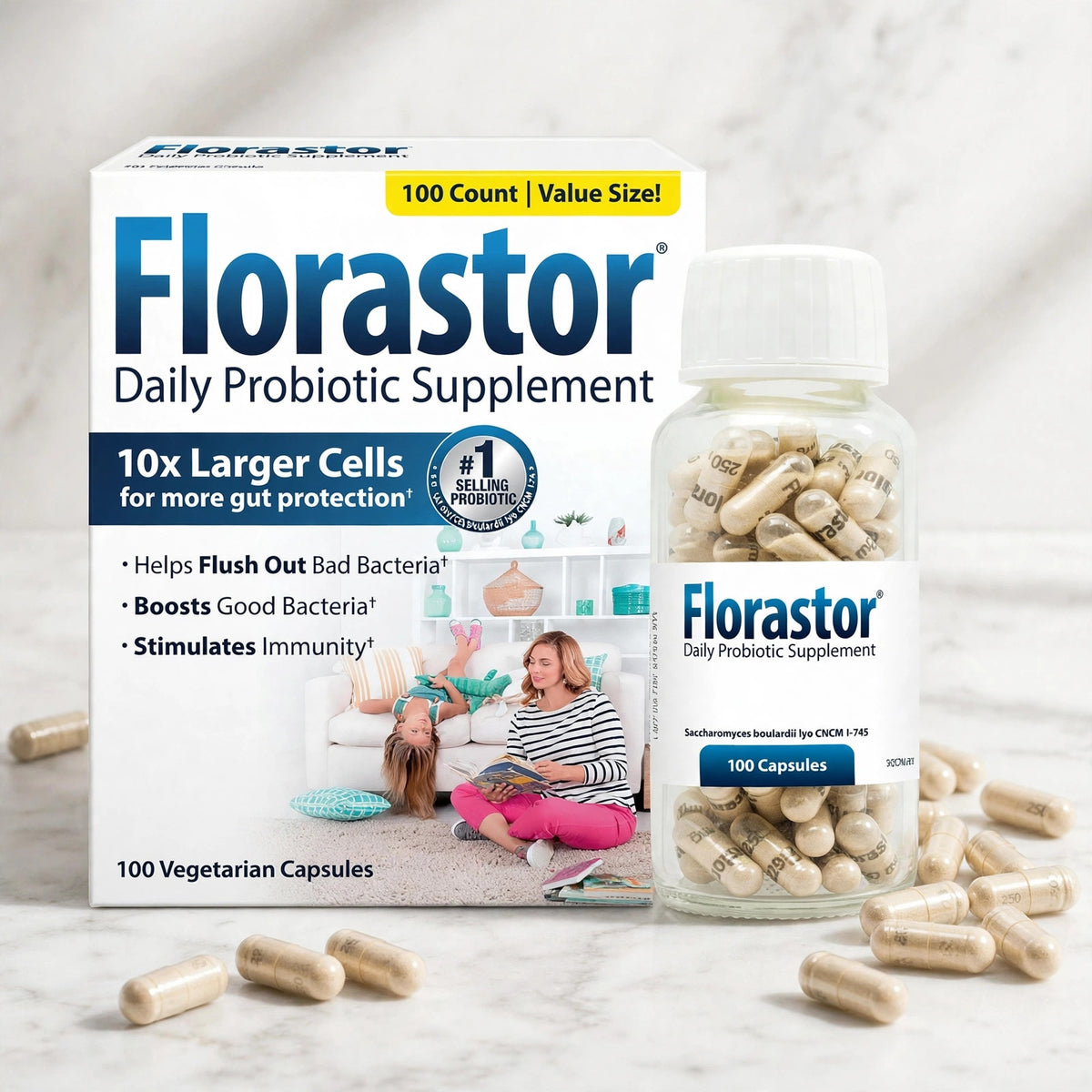 Florastor Probiotic 250mg Daily Probiotic Dietary Supplement 100capsul - marble