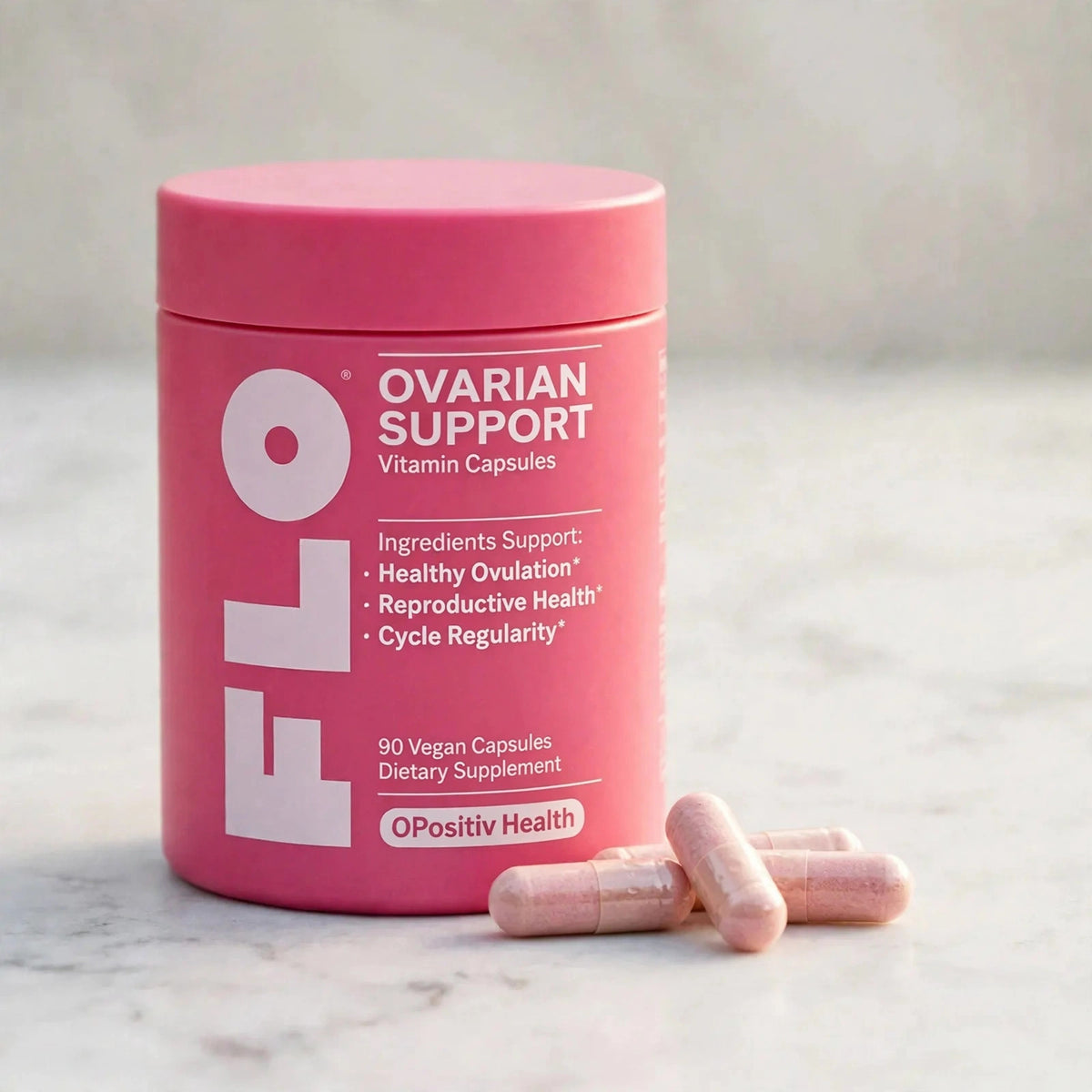FLO Ovarian Support Vitamin 90 Vegan Capsules Dietary Supplement Hormo - marble