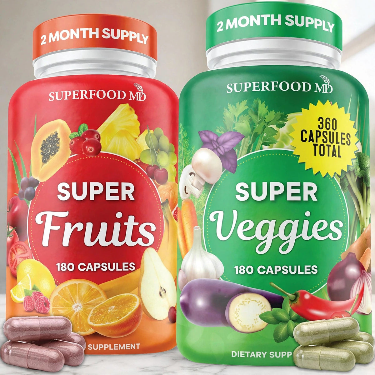 Super Veggies Country Farms Fruits and Vegetables Supplement . 180 cap - marble