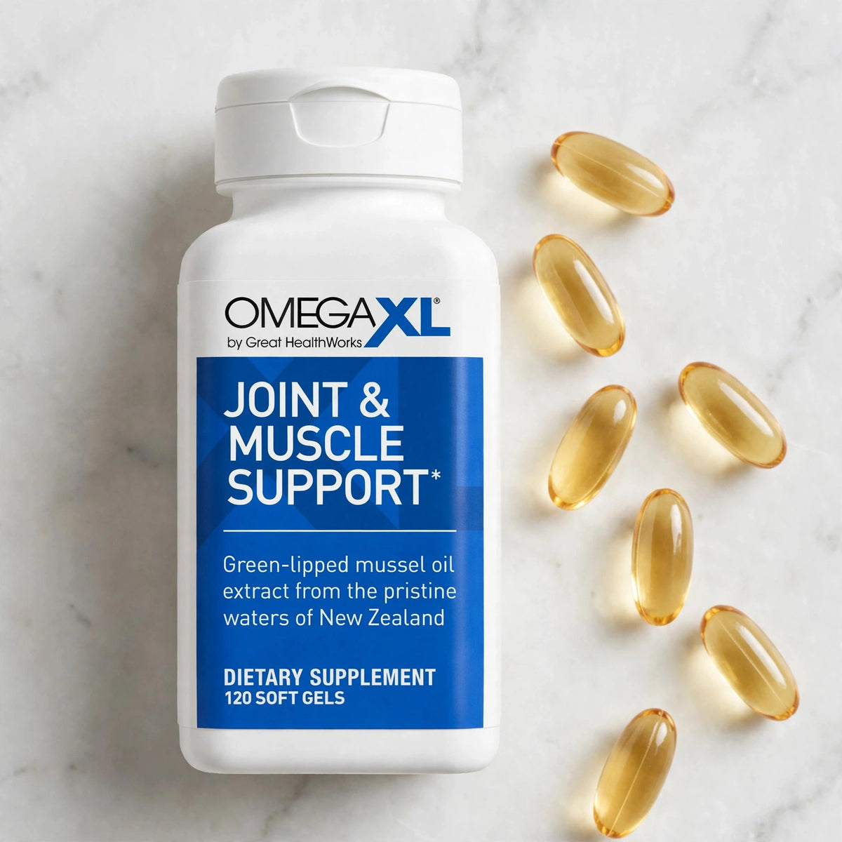 OmegaXL Joint Support Supplement - Natural Muscle Support, Green Lippe - marble