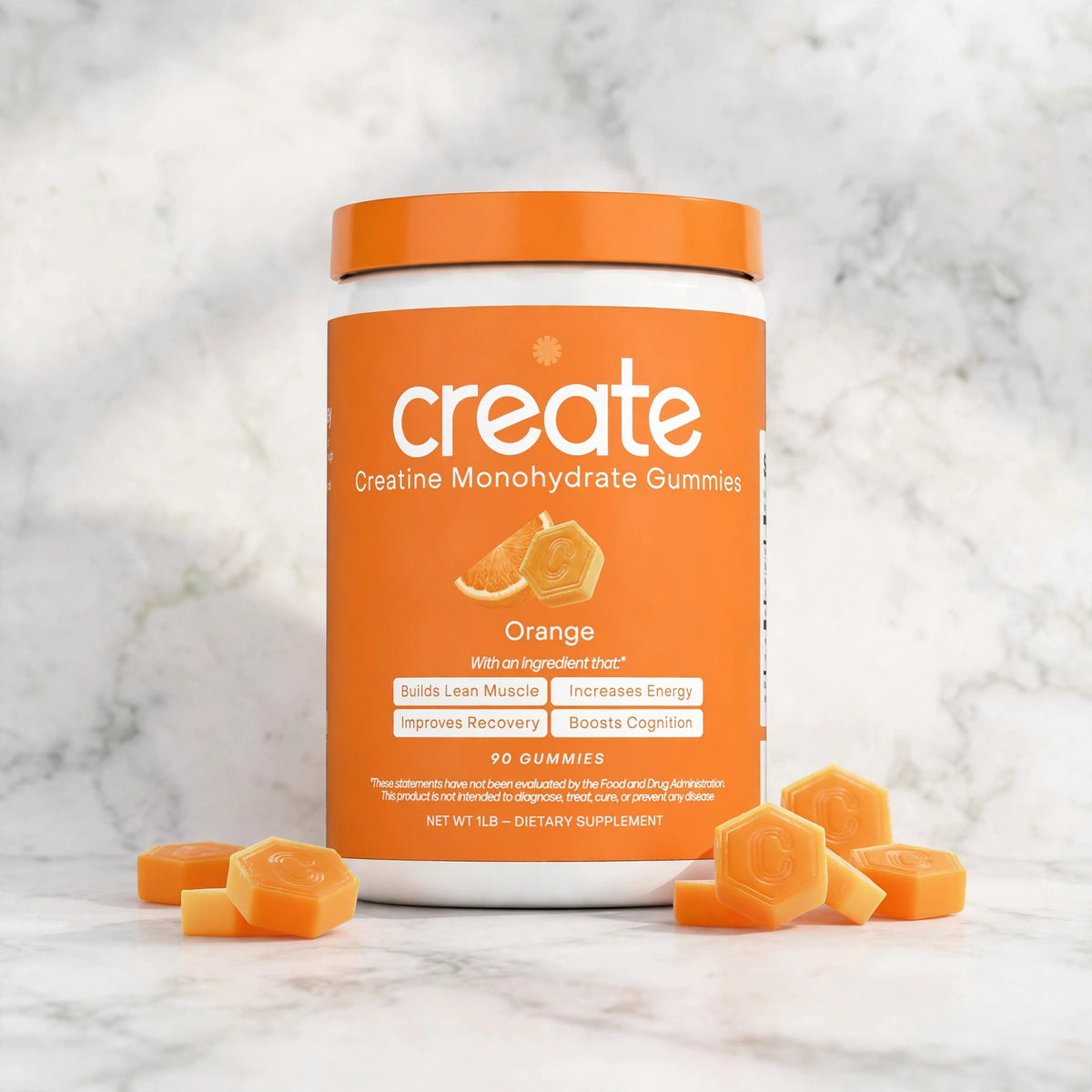 Create Creatine Monohydrate Gummies for Men & Women: Strength, Orange  - marble