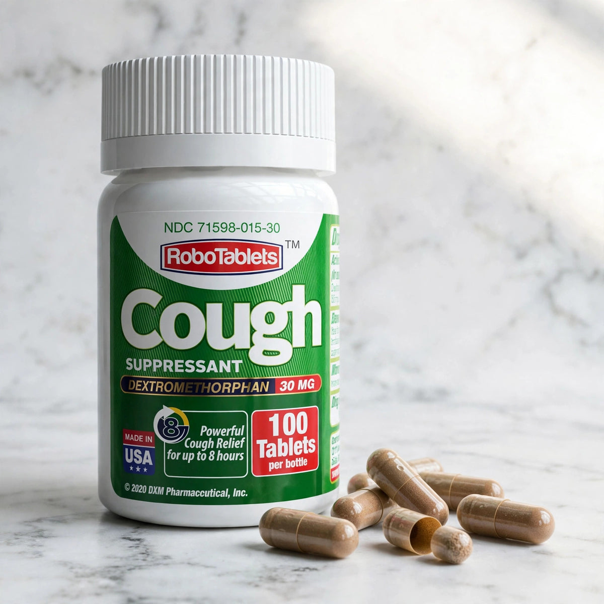 Cough Suppressant 100 Tablets 30mg Dextromethorphan HBr - marble