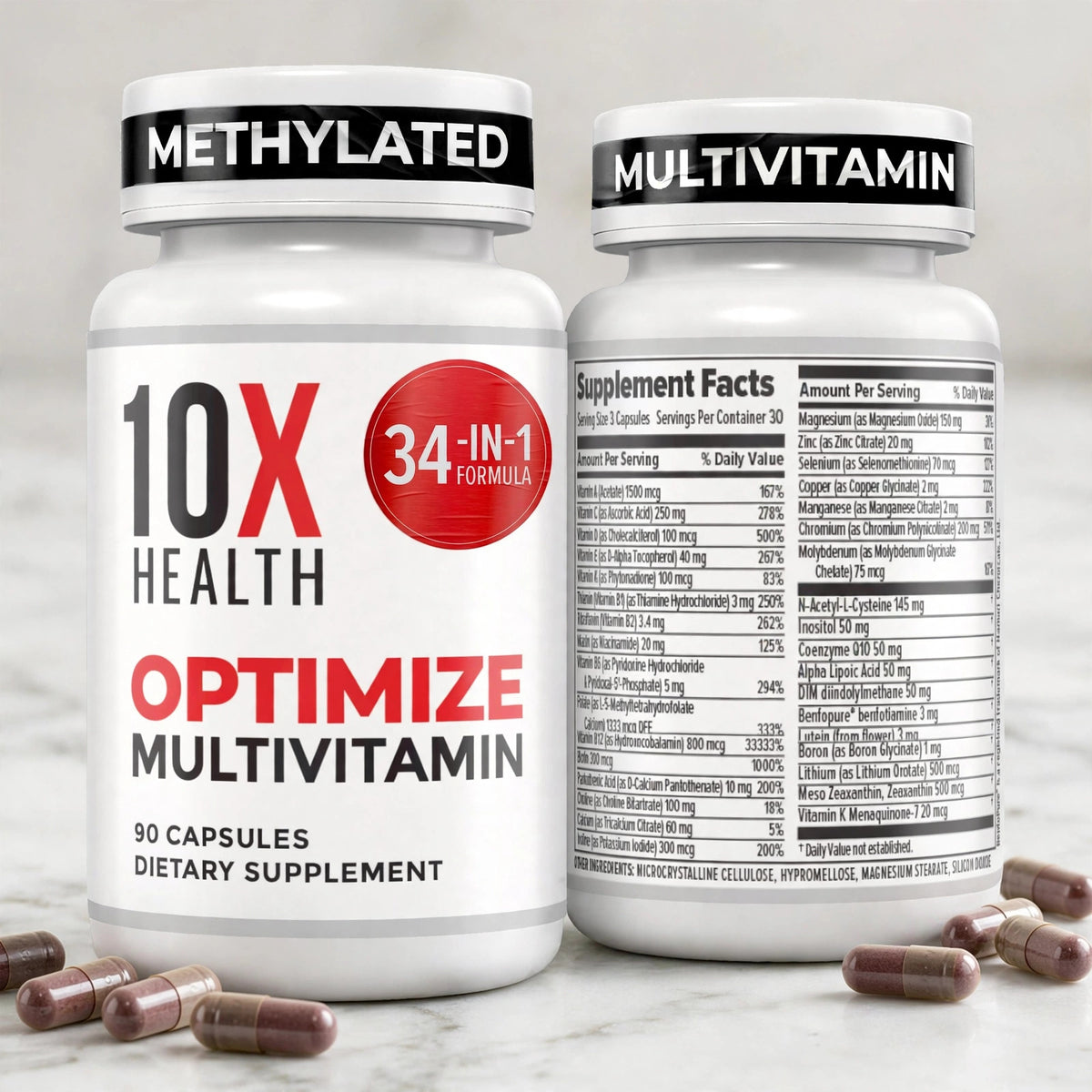 10X Health Optimize Methylated Multivitamin 90 Capsules - marble