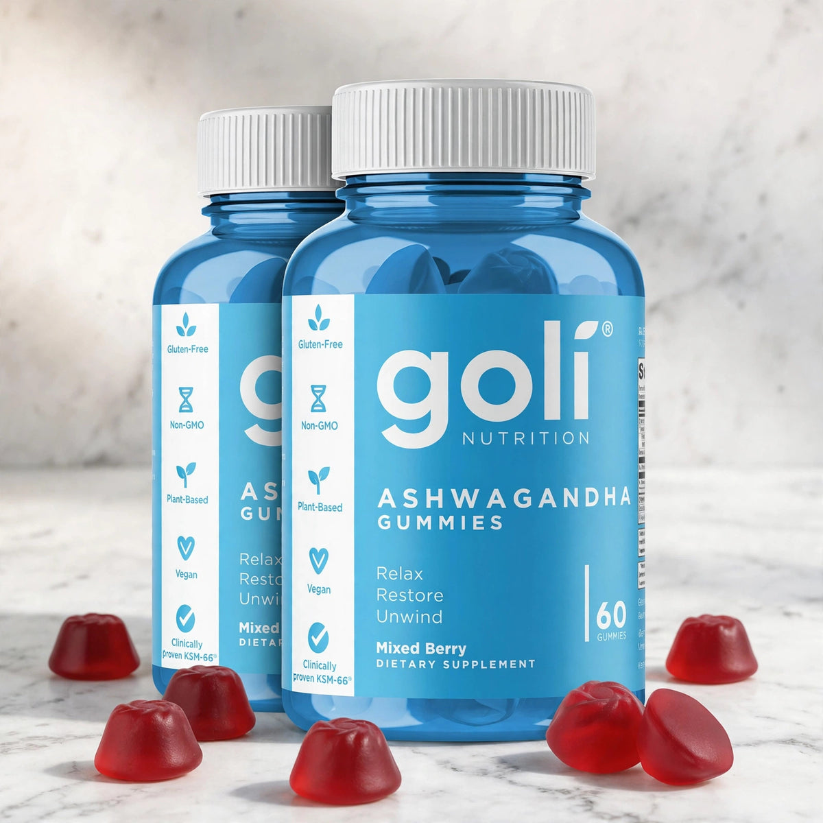 Goli Nutrition Ashwagandha Gummies, Mixed Berry, 60 Ct - marble