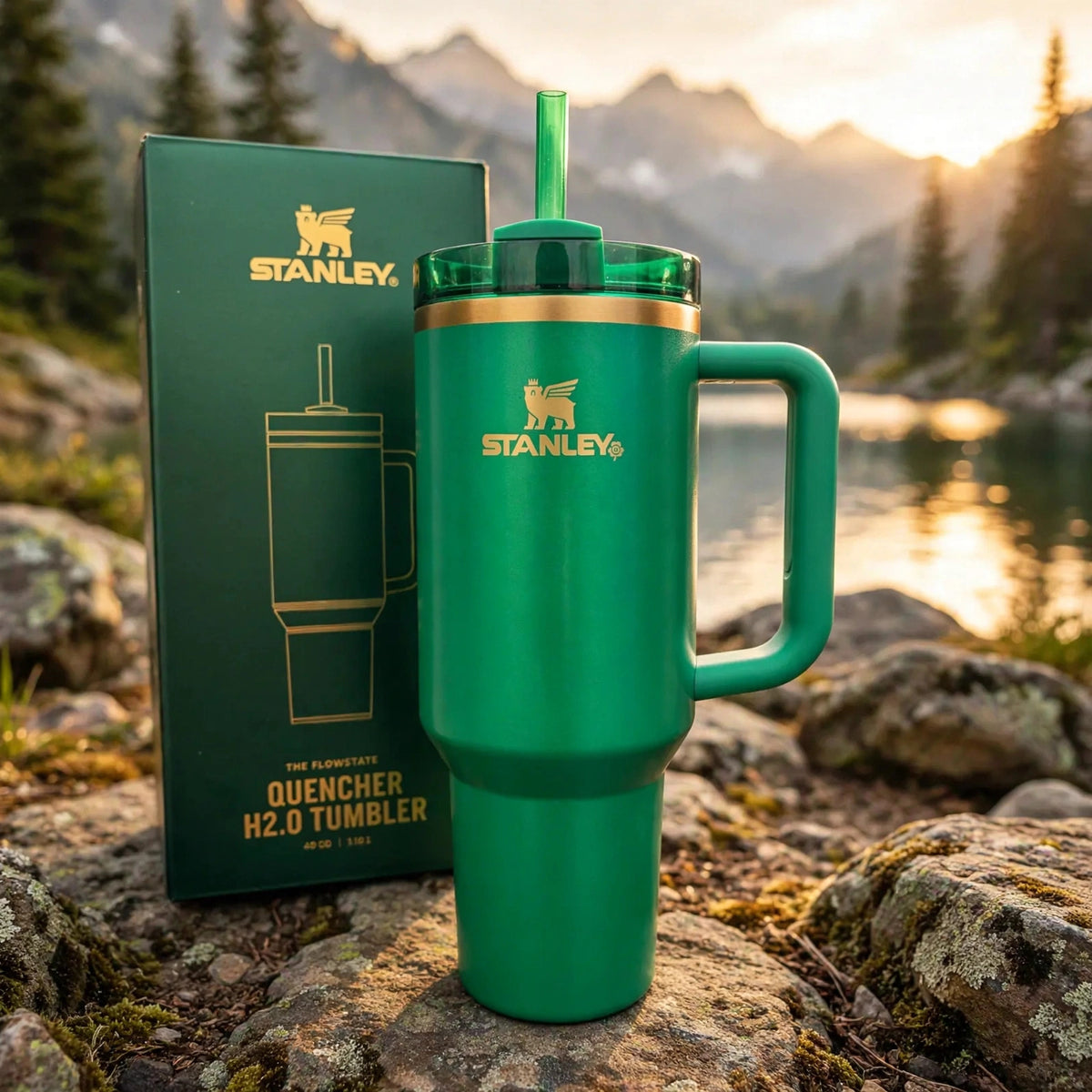 Rare 40oz Green Chorma The Flowstate Quencher H2.0 Tumbler NI - outdoor