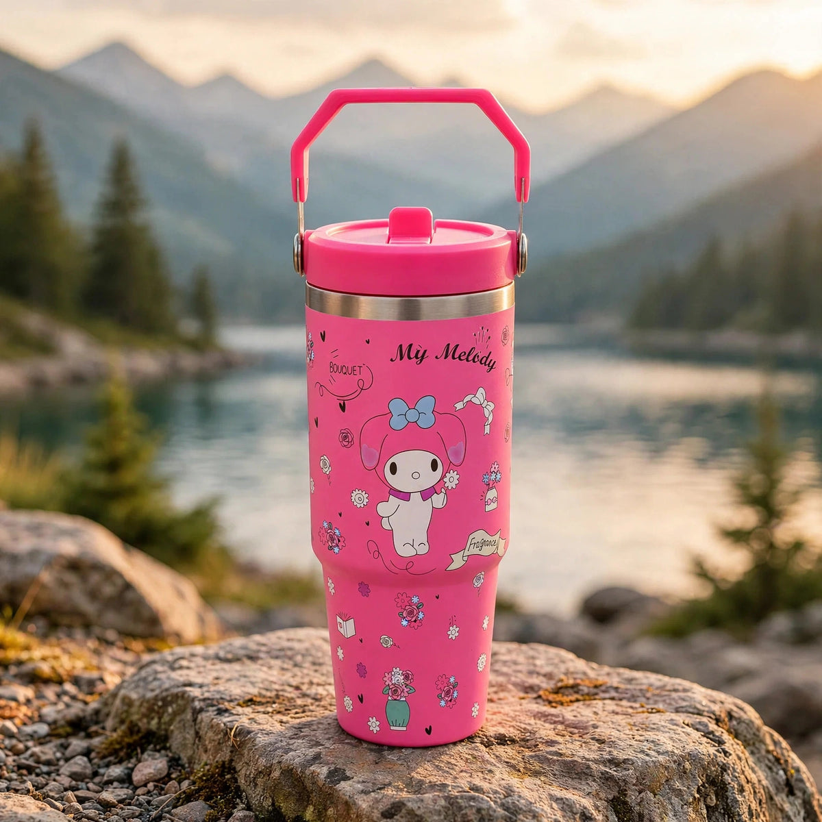 NIB Sanrio My Melody Hot Pink The Quencher H2.O Flowstate Tumbler 40oz - outdoor