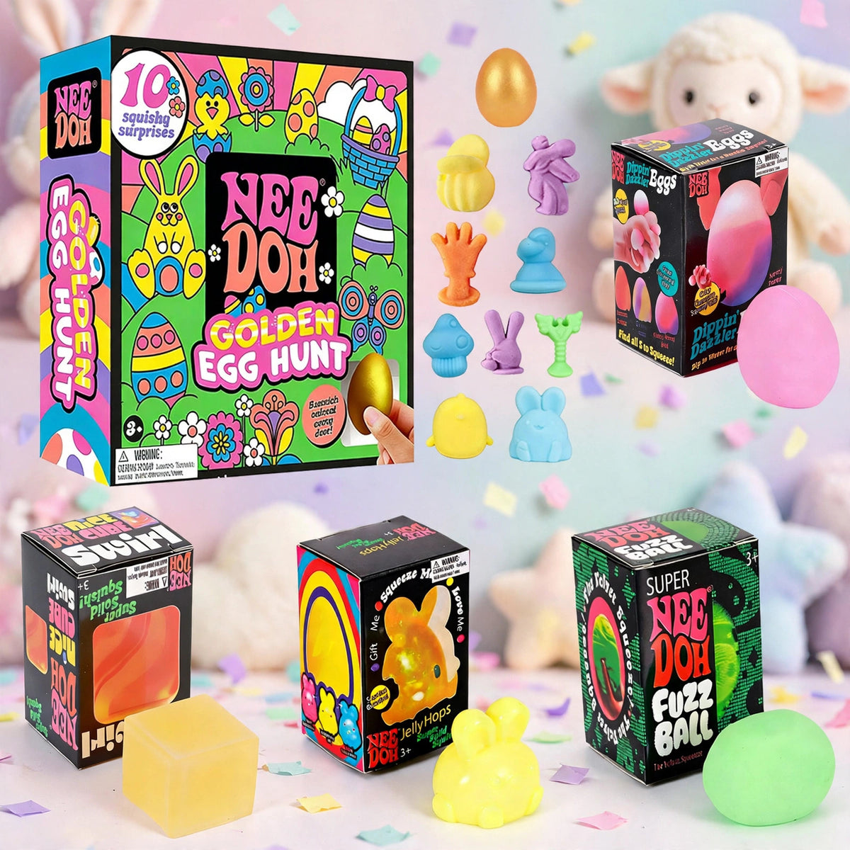 NeeDoh Golden Egg Hunt - Sensory Squeeze Toy Pudding Set random color - playful