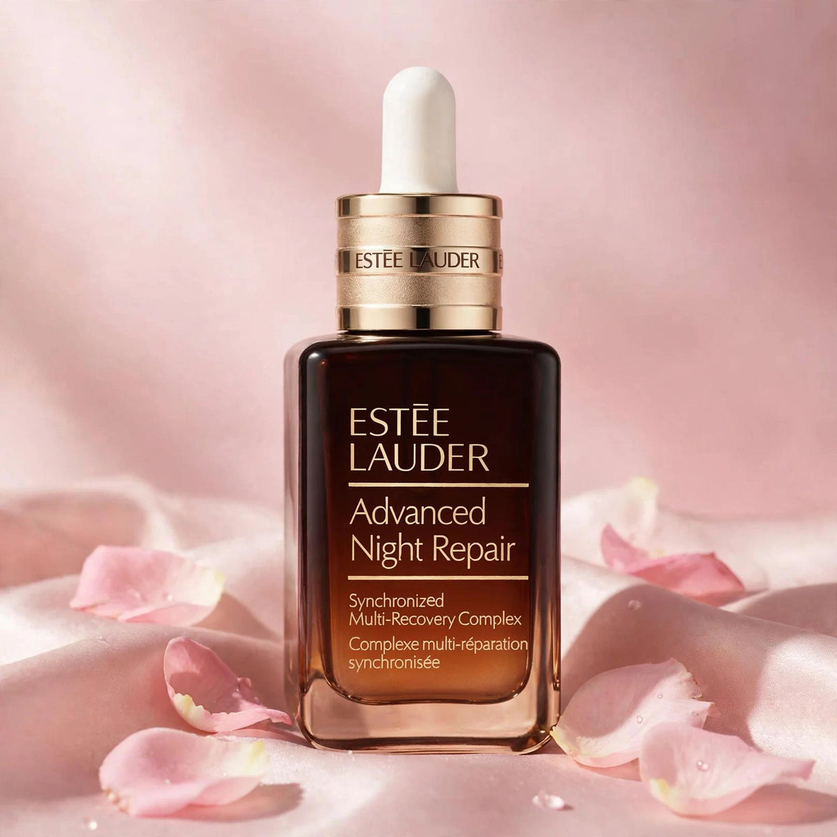 Estée Lauder Advanced Night Repair Serum 100ml on blush satin with rose petals — view 4