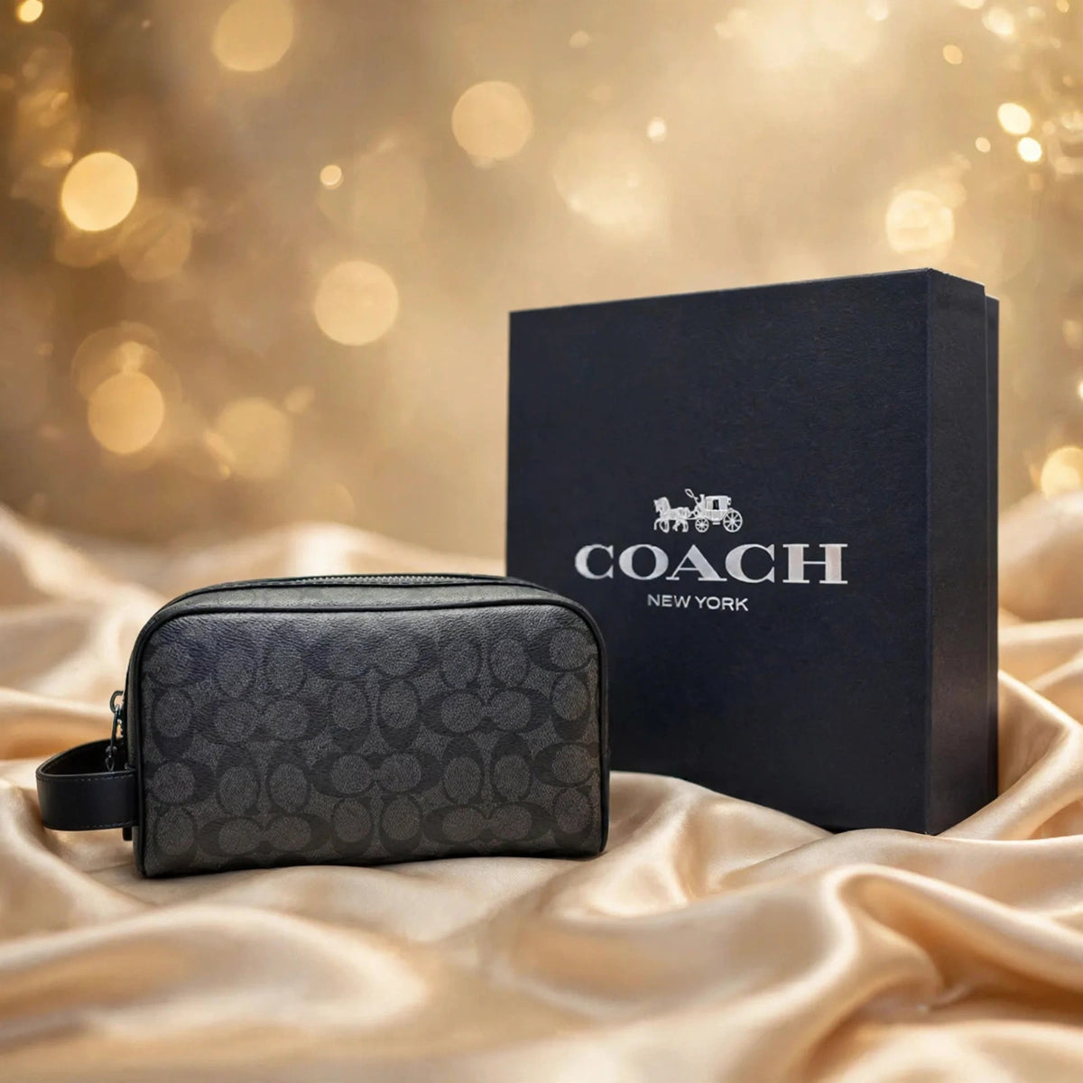 COACH Men's Travel Organizer Double Zip Embossed Signature - silk