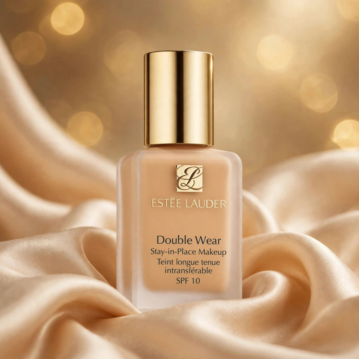 Estée Lauder Double Wear Stay-in-Place Makeup SPF 10 — product on champagne silk fabric