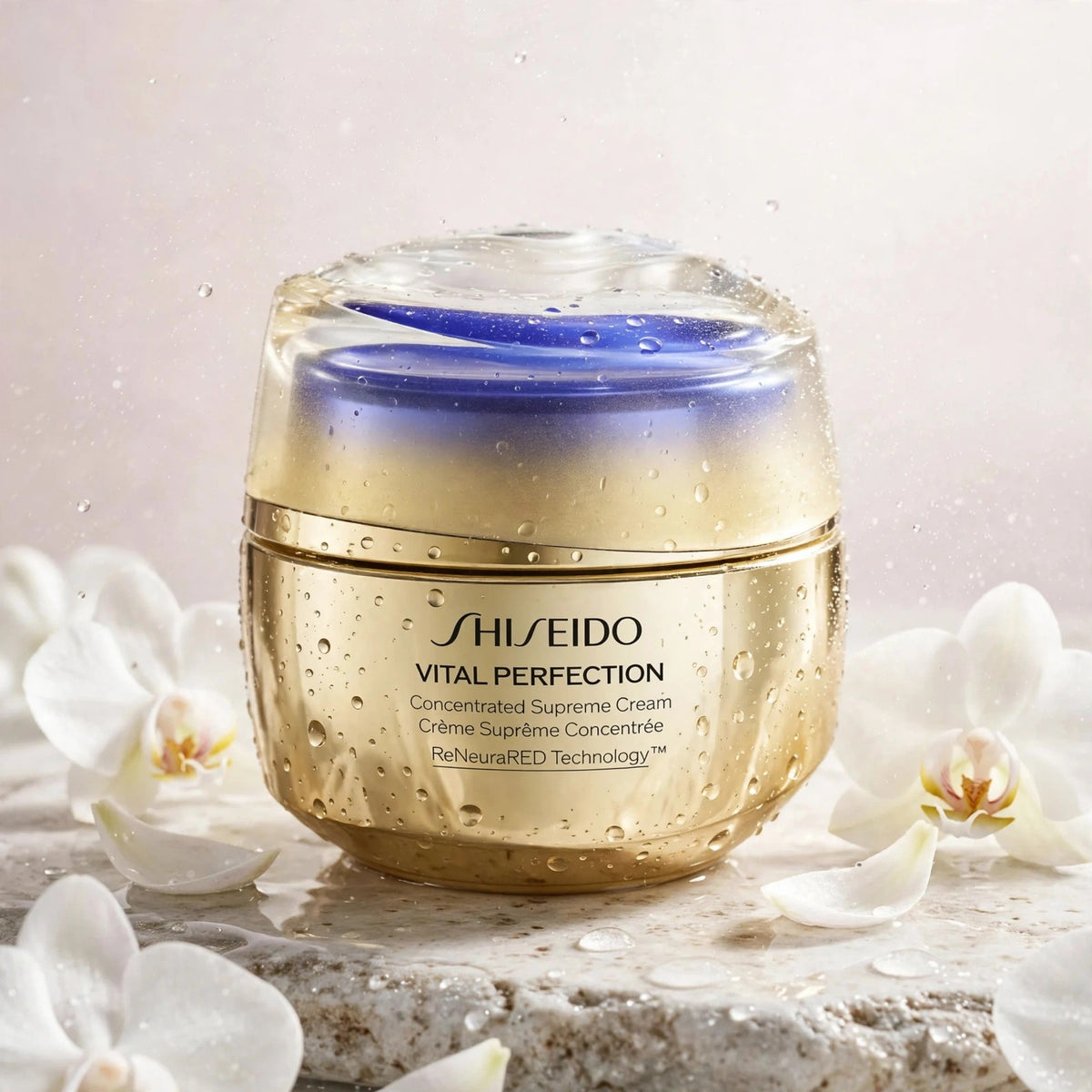 Shiseido Vital Perfection Concentrated Supreme Cream 50ml with white orchids and mist