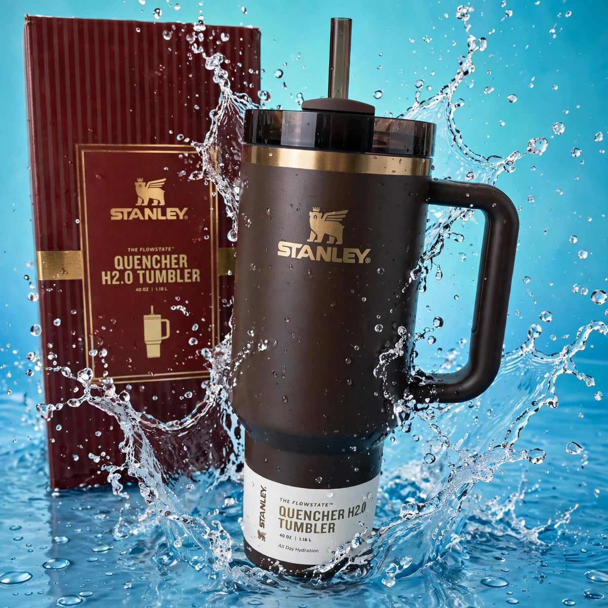 Chocolate Gold Quencher 40oz Tumbler Flowstate H2.0 Factory Sealed - splash