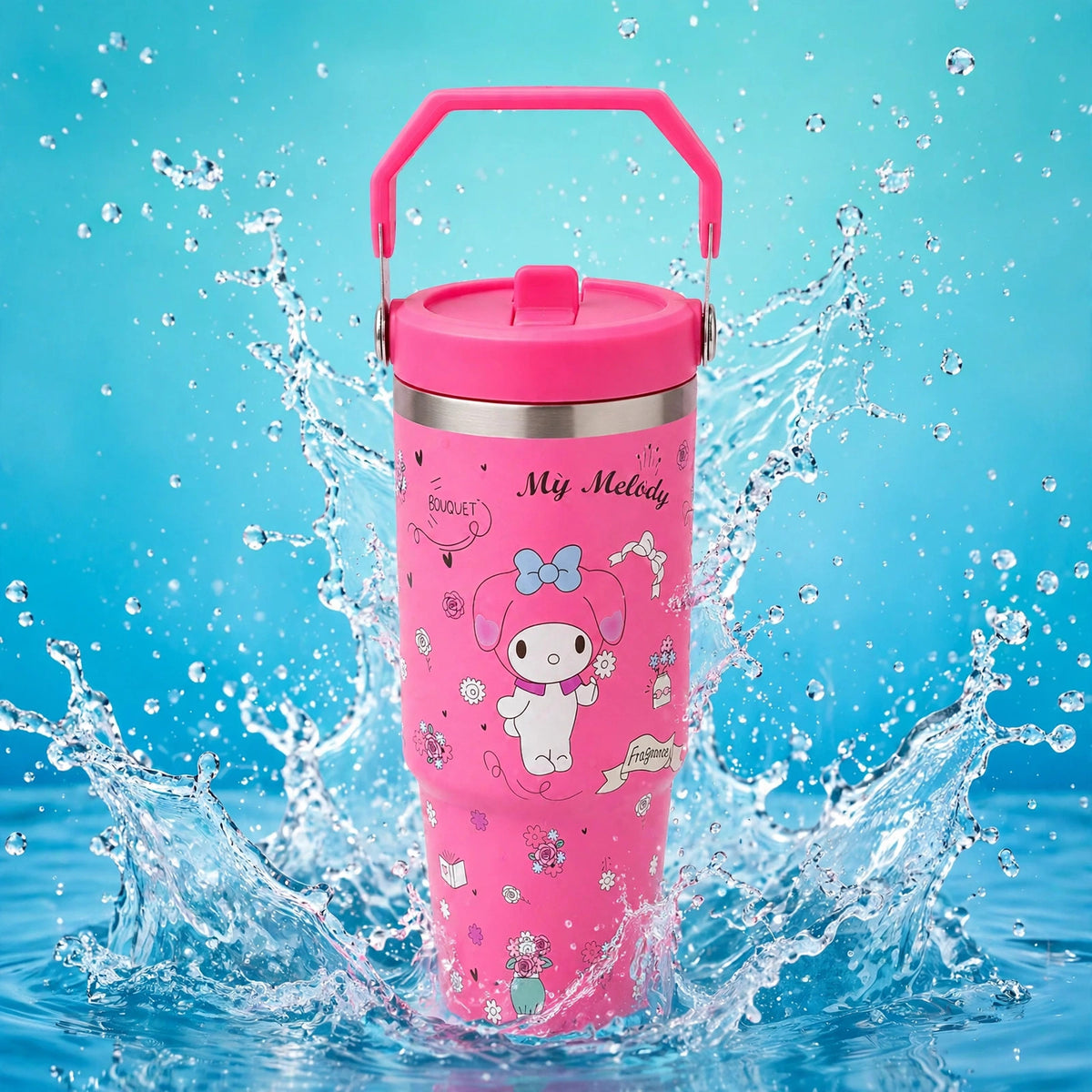 NIB Sanrio My Melody Hot Pink The Quencher H2.O Flowstate Tumbler 40oz - splash