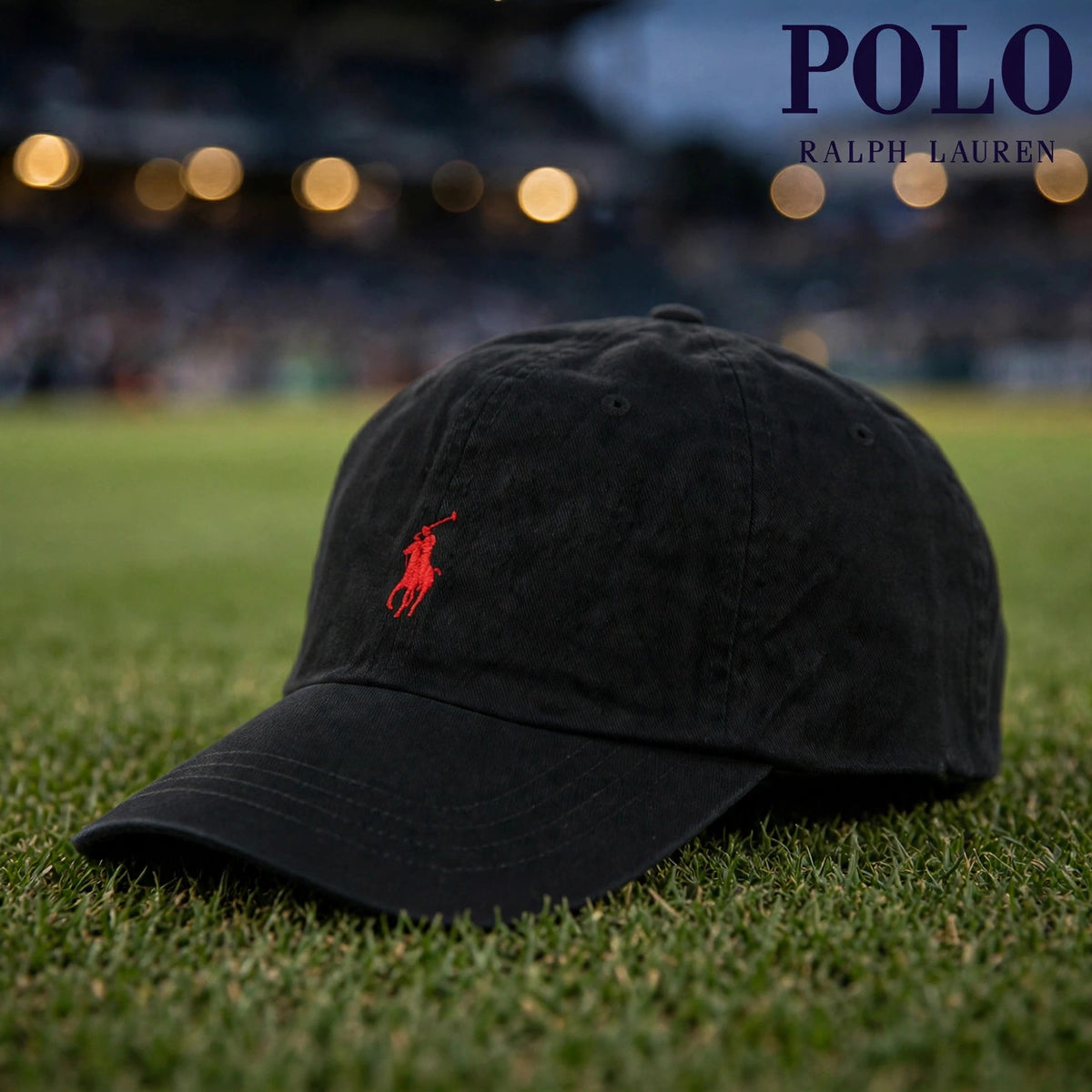 Polo Ralph Lauren Men’s Baseball Cap Adjustable Black with red polo - stadium