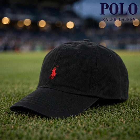 Polo Ralph Lauren Men’s Baseball Cap Adjustable Black with red polo - stadium