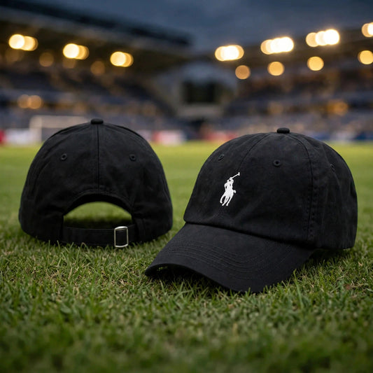 Polo Ralph Lauren Men’s Baseball Cap Adjustable black with white polo - stadium