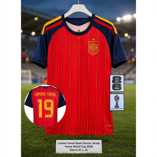 Lamine Yamal Spain Soccer Jersey Home World Cup 2026 Size (S, M, L, XL - stadium