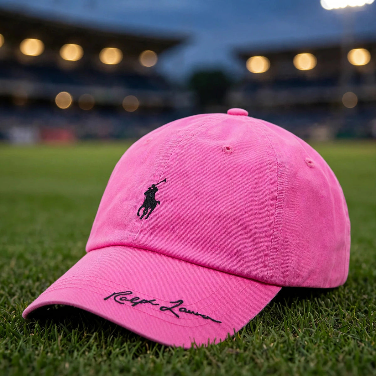 Polo Ralph Lauren Men’s Baseball Cap Adjustable pink with black polo - stadium
