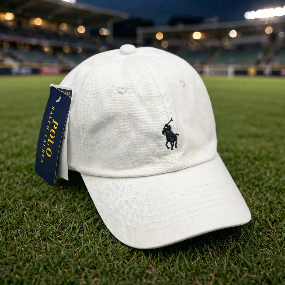 Polo Ralph Lauren Men’s Baseball Cap Adjustable White with black polo - stadium
