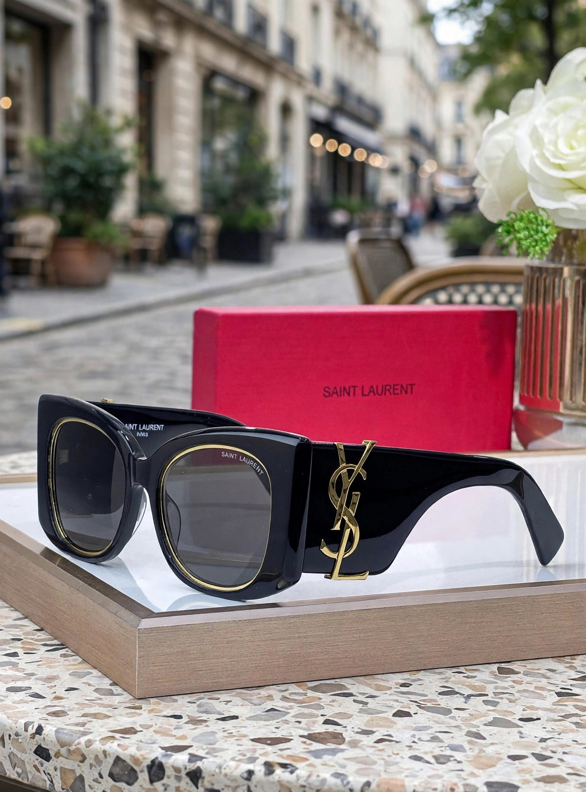 Saint Laurent SL M119 Blaze Cat Eye Sunglasses - Black Gold - street