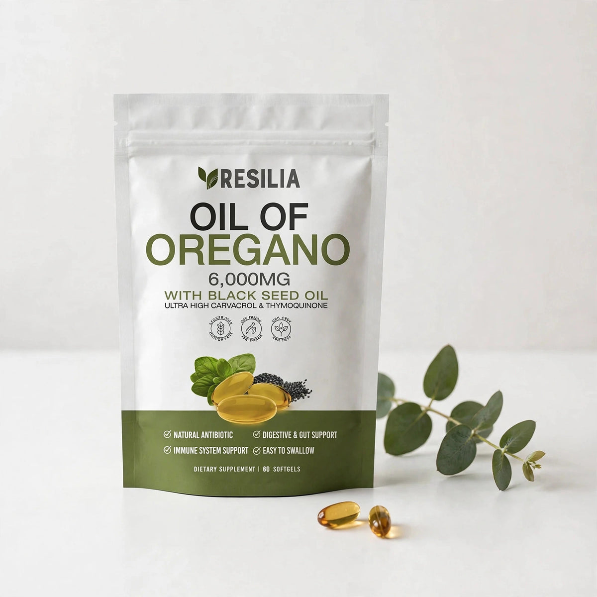 Resilia Oil of Oregano with Black Seed Oil, 60 Softgels - studio