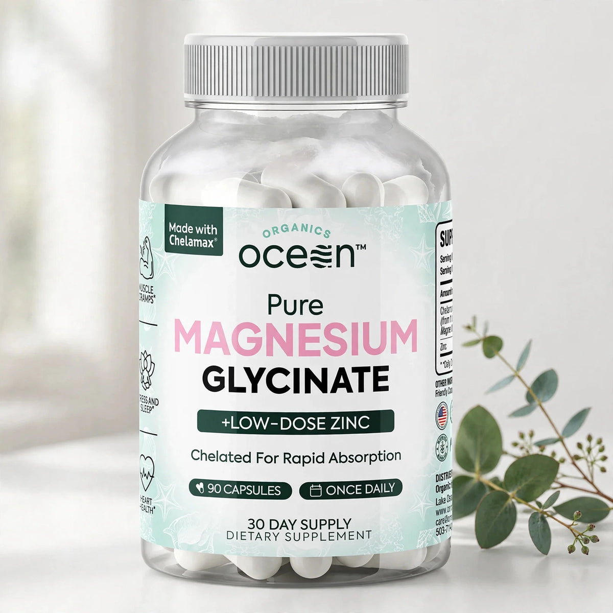 Organics Ocean Pure Magnesium Glycinate Low Dose Zinc Chelated 90 Caps - studio