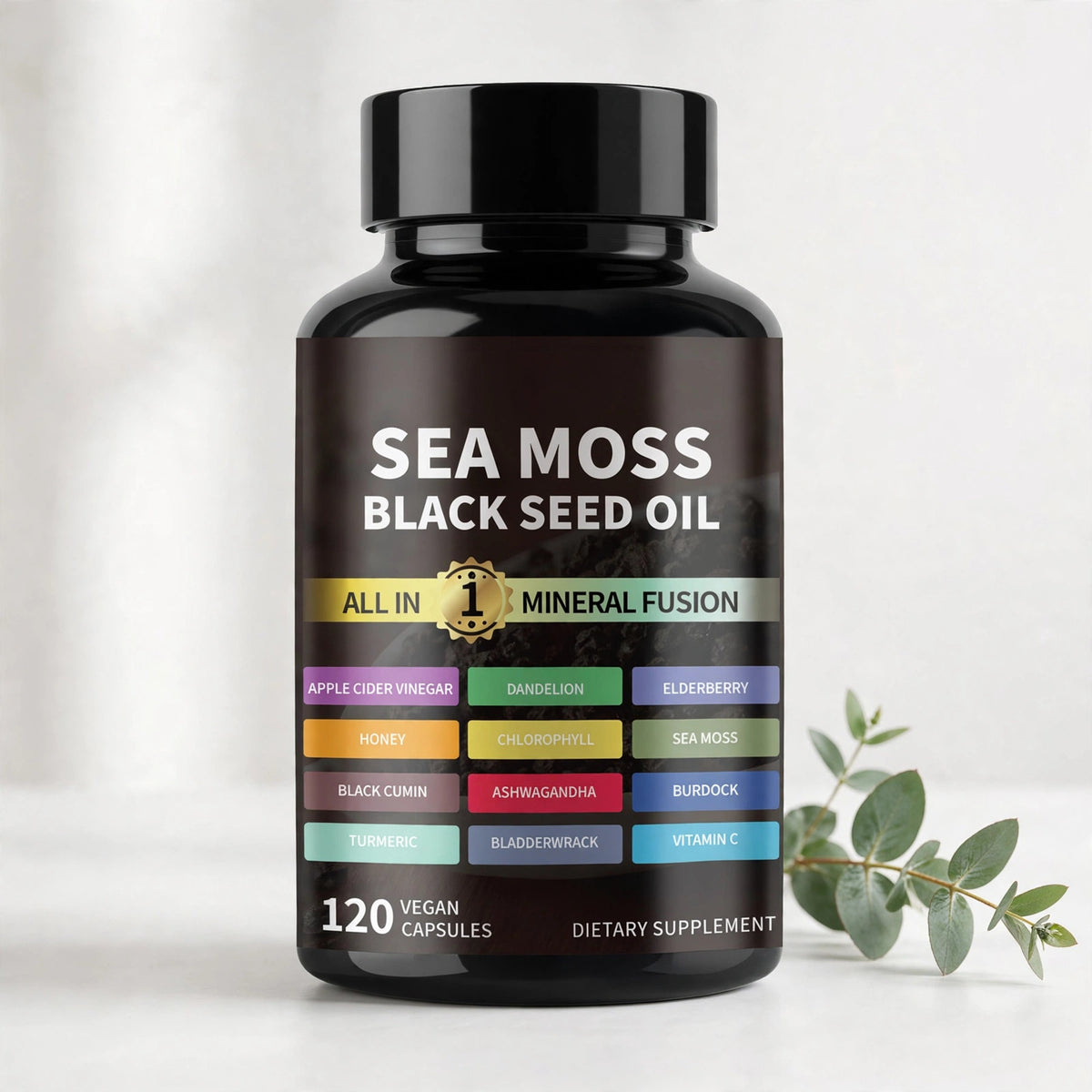 Sea Moss 7000mg, Black Seed Oil 4000mg, Ashwagandha & Turmeric 120 Capsules - studio