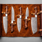 Wildrose - Damascus 5 Piece Chef Knife Set and Leather Roll - studio