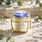 Shiseido Vital Perfection Concentrated Supreme Cream 50ml on travertine stone with eucalyptus
