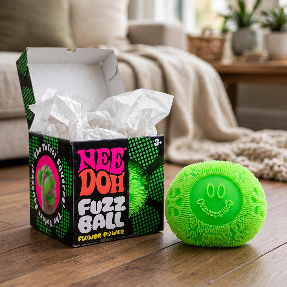 Needoh FUZZ BALL Flower Power Nee Doh Squish Stress Ball random color - unbox