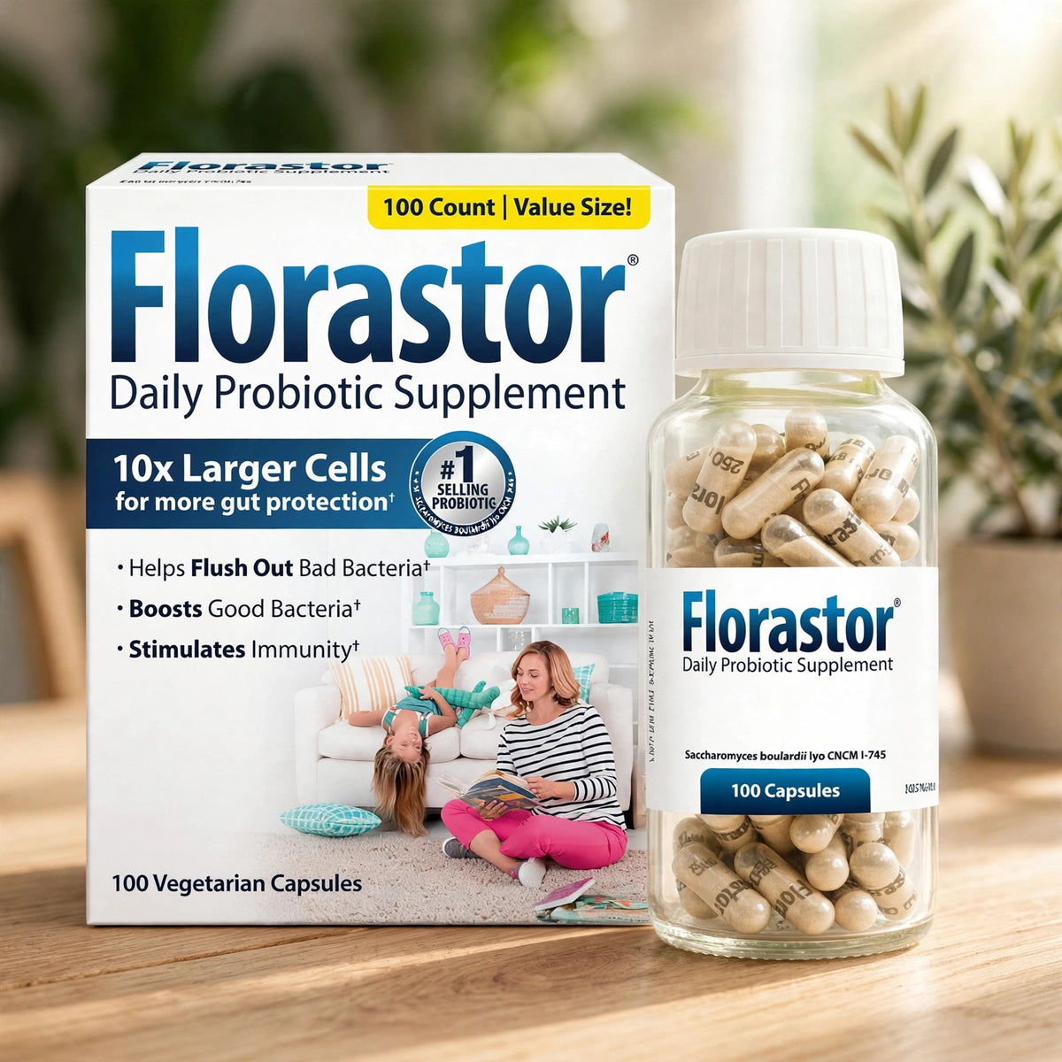 Florastor Probiotic 250mg Daily Probiotic Dietary Supplement 100capsul - wood