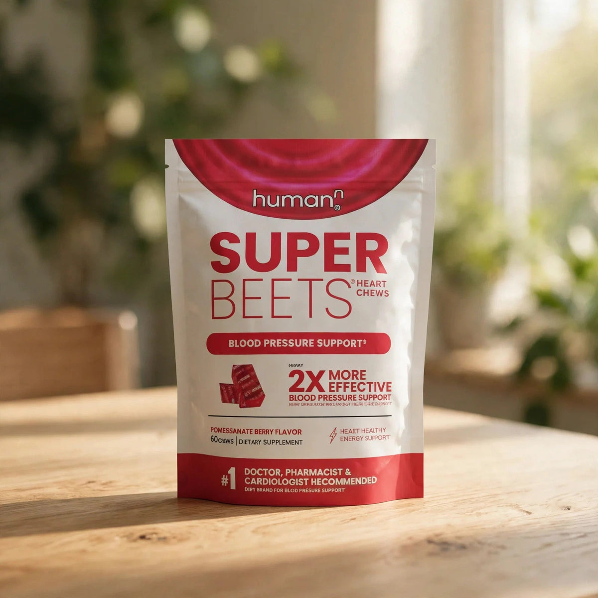 HumanN Super Beets Heart Chews 60 Count - wood
