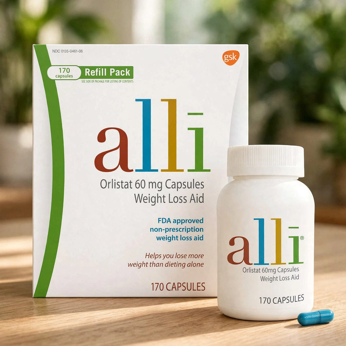 alli Diet Weight Loss Supplement Pills Orlistat 60Mg Capsules 170 coun - wood