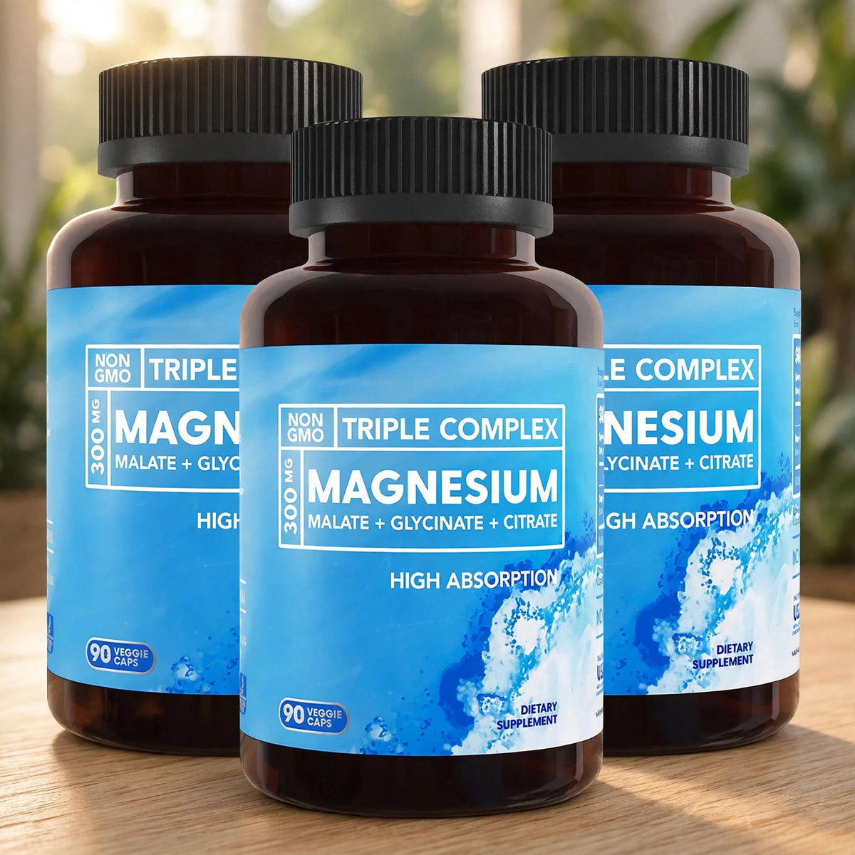 Triple Magnesium Complex 300mg, 90 Veggie Caps - wood