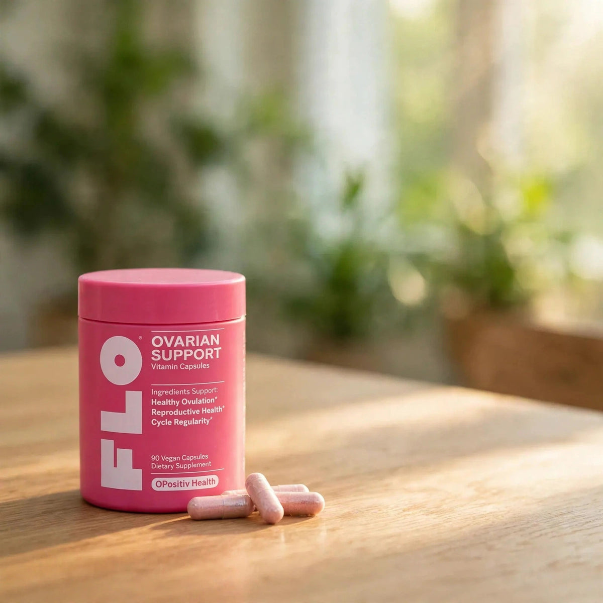 FLO Ovarian Support Vitamin 90 Vegan Capsules Dietary Supplement Hormo - wood